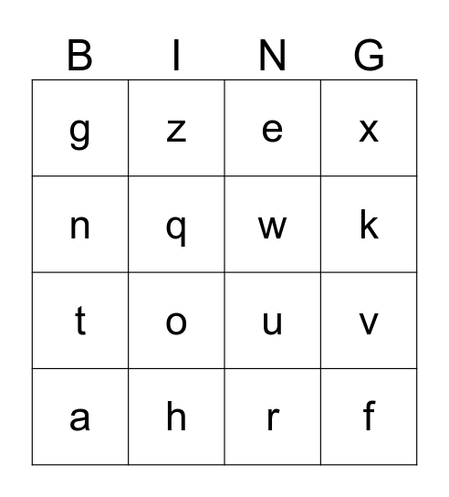 Alphabet Bingo Card