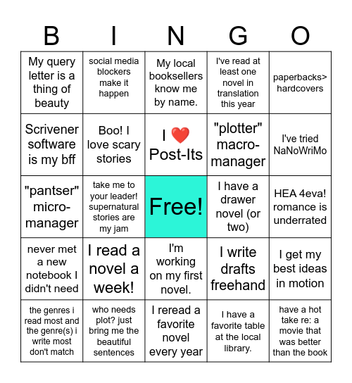 novelist ice-breaker bingo '23 Bingo Card