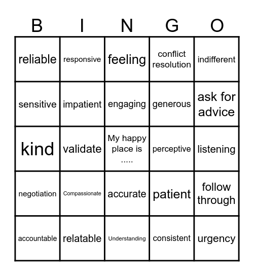 Empathy Bingo Card