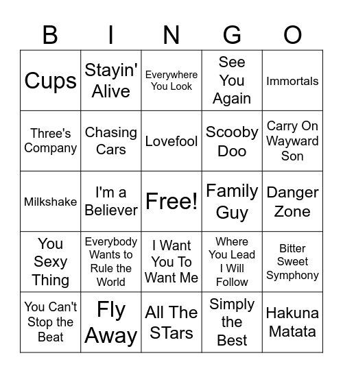 Songs from TV & Movies #2 Bingo Card