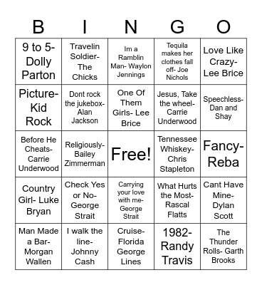 Country Bingo Card