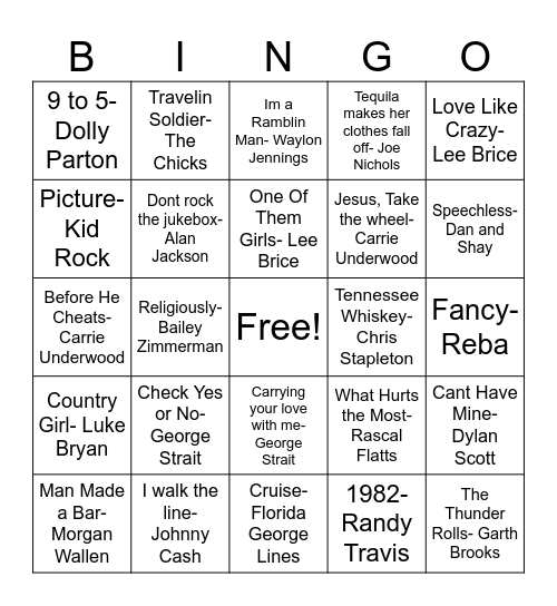 Country Bingo Card