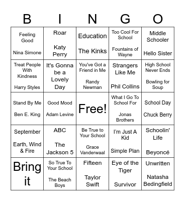 Back to School Bingo Card