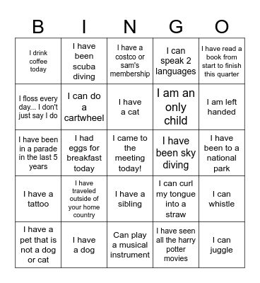 YOD Getting To Know You BINGO! Bingo Card