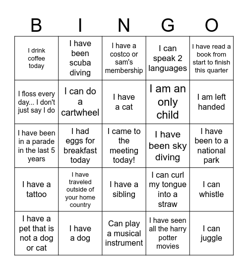 YOD Getting To Know You BINGO! Bingo Card