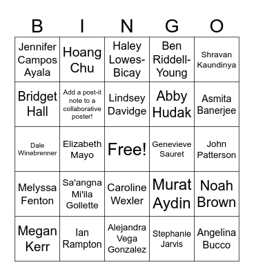 COLDEX Poster Bingo Card