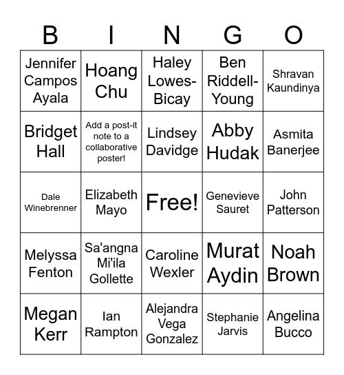 COLDEX Poster Bingo Card