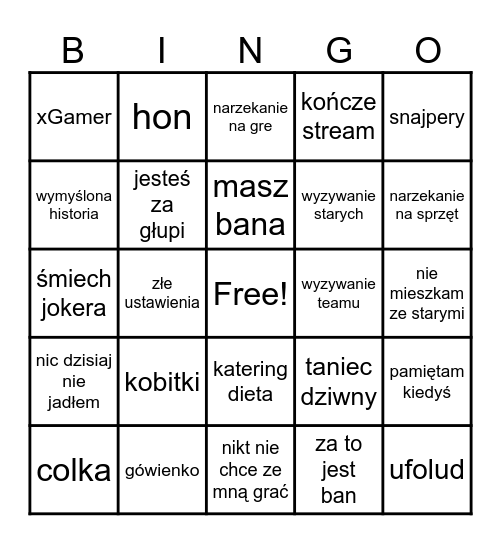 bingo mammońskie Bingo Card