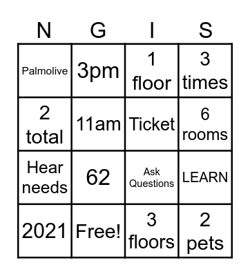 Hospitality Bingo Card