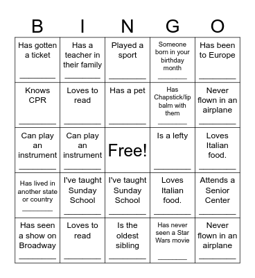 Mixer Bingo Card