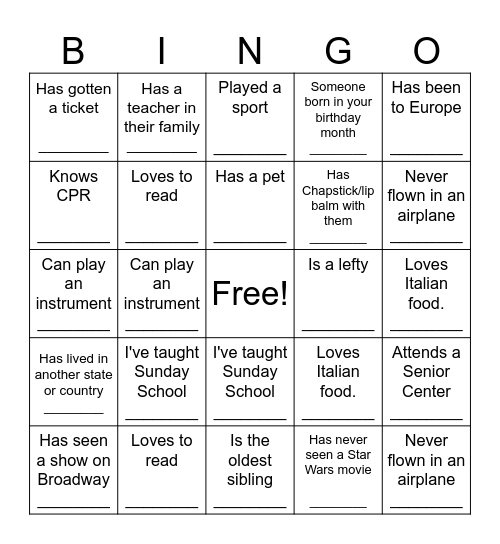 Mixer Bingo Card