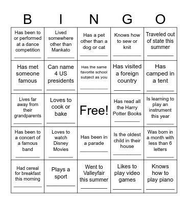 Find Someone Who....... Bingo Card