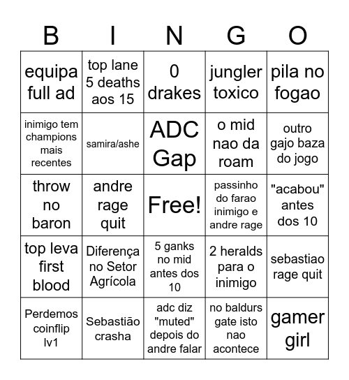 SOLO DUO Bingo Card