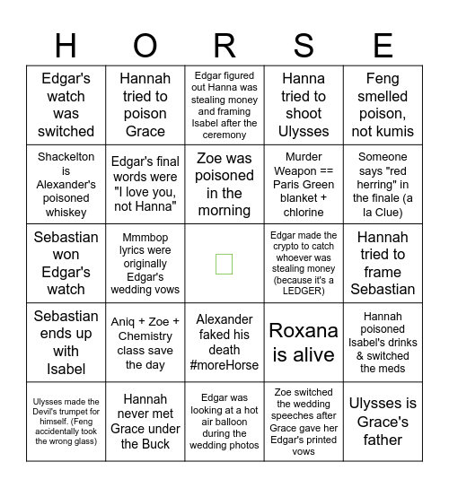 More Horse Bingo Card