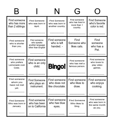 Find Someone Who... Bingo Card