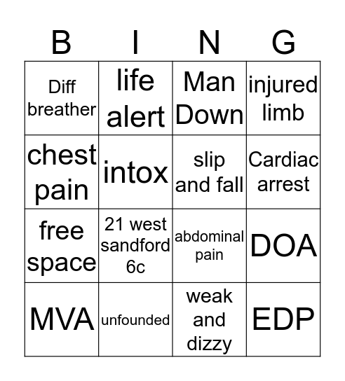 EMS Bingo Card