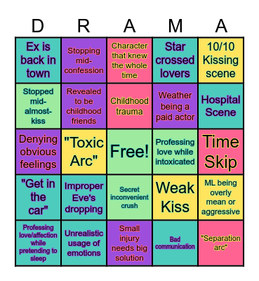 Kdrama Clichés Bingo Card