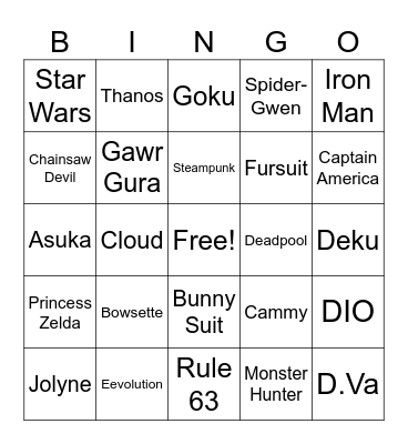 Casplay Bingo Card
