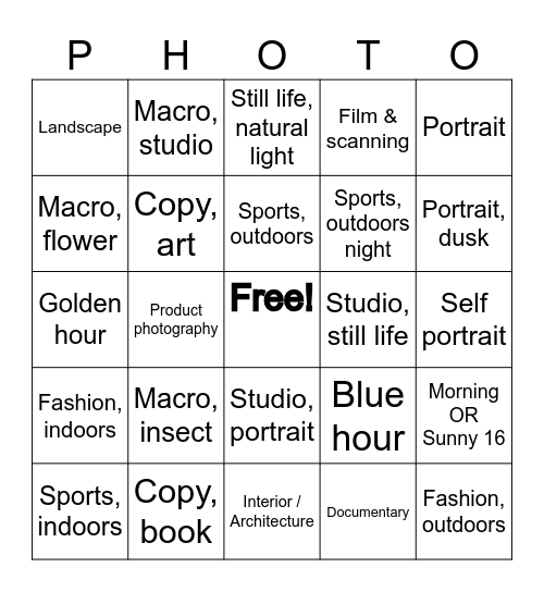 Photo Bingo Card