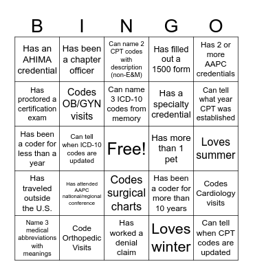 Meet someone who: Bingo Card