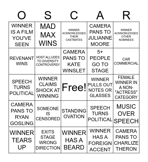 ACADEMY AWARDS BINGO Card