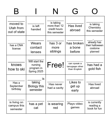 NEAP People Bingo Card