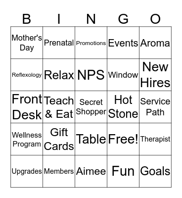 Elements Bingo Card