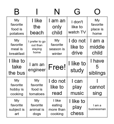 Untitled Bingo Card