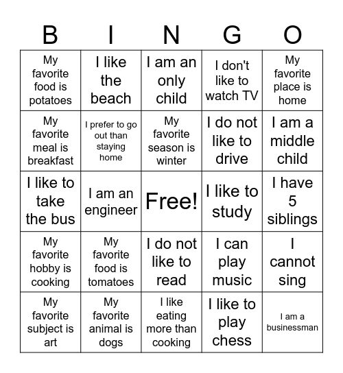 Untitled Bingo Card