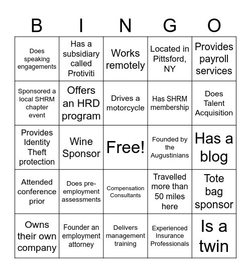 Find a Vendor Who Bingo Card