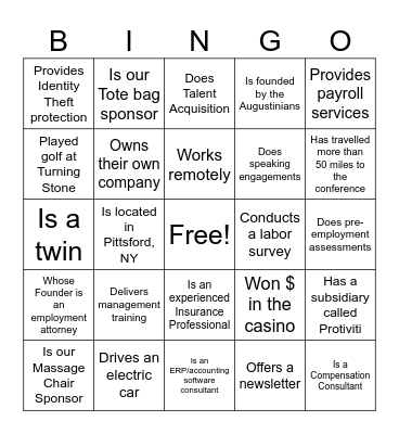 Find A Vendor Who Bingo Card