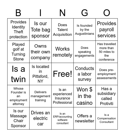 Find A Vendor Who Bingo Card