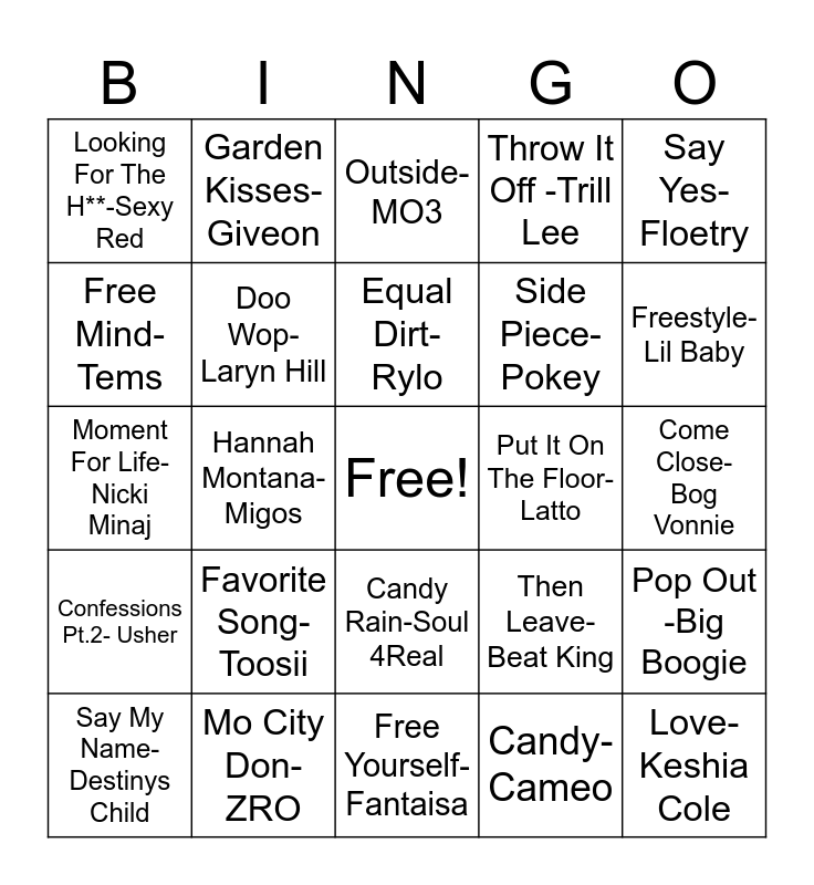 TRAP AND R&B BINGO 2.1 Bingo Card