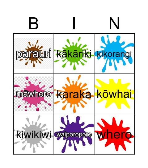 Colours Bingo Card