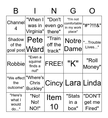 Bob's Broadcast Bingo Card