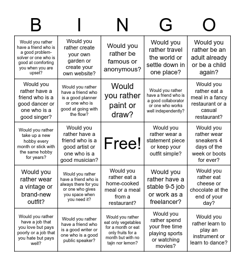 Untitled Bingo Card