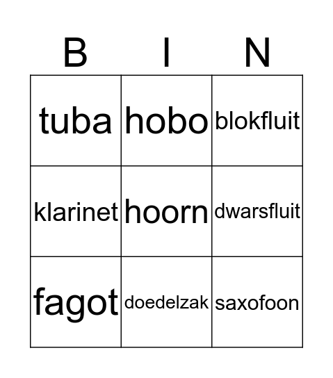 blaasinstrumenten Bingo Card