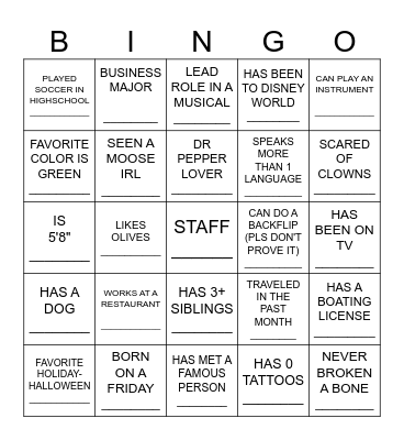 Neighbor BINGO Card
