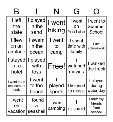 My Summer Bingo Card