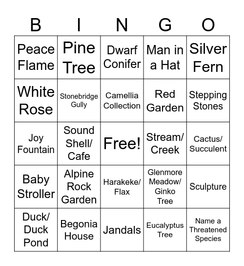 Botanic Bingo Card