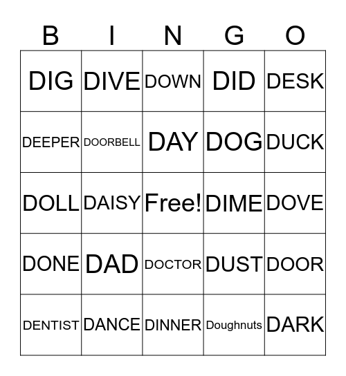 "D" Bingo Card