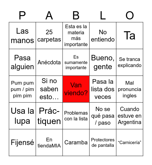 HHII Bingo Card