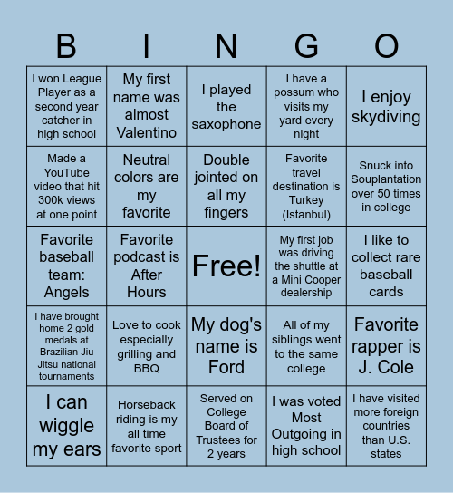 Team Irvine BINGO Card