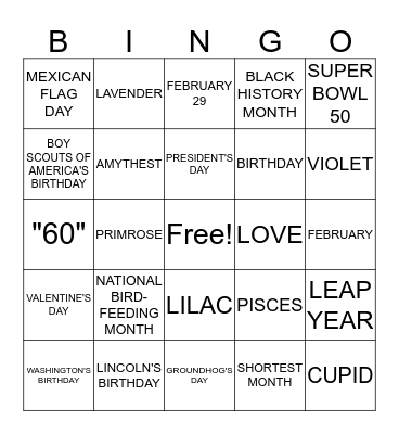 February Birthday Bingo Card