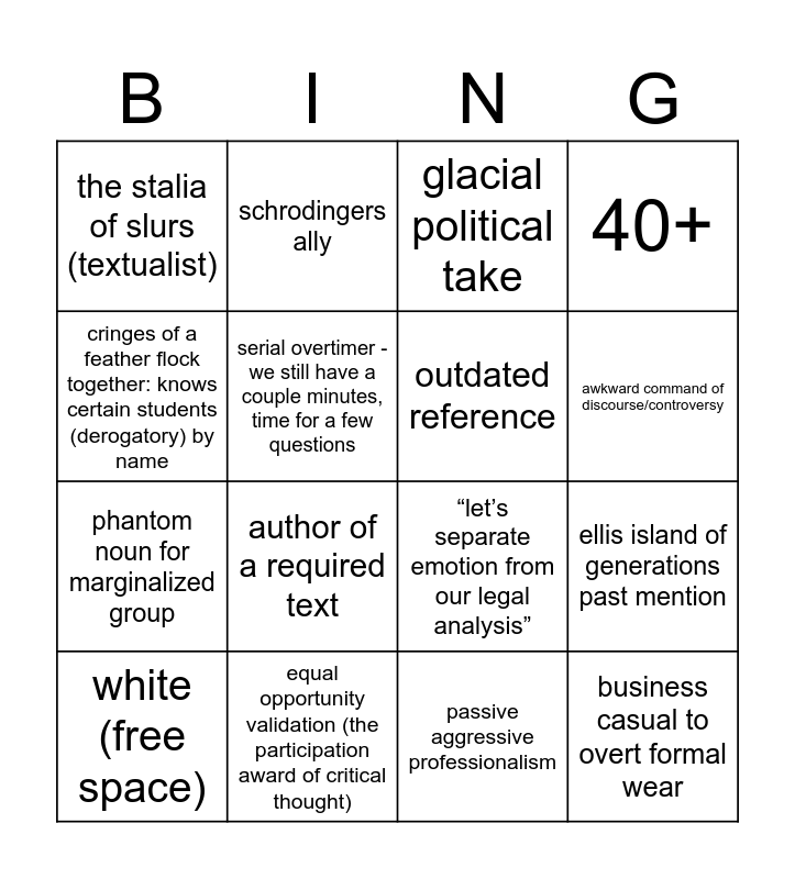 law school prof bingo Card