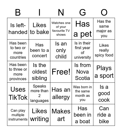 First Day Bingo: Find Someone Who Bingo Card