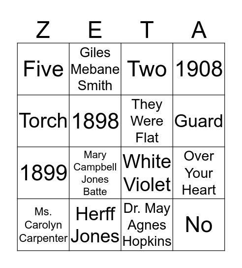 Zeta Badge Bingo Card