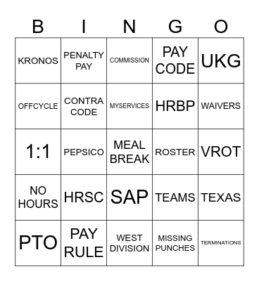 Payroll Bingo Card