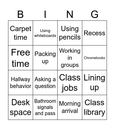 Class Routine Bingo! Bingo Card