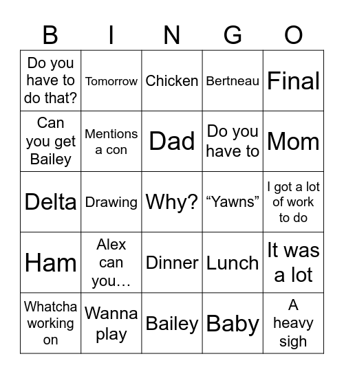 Brooks bingo Card